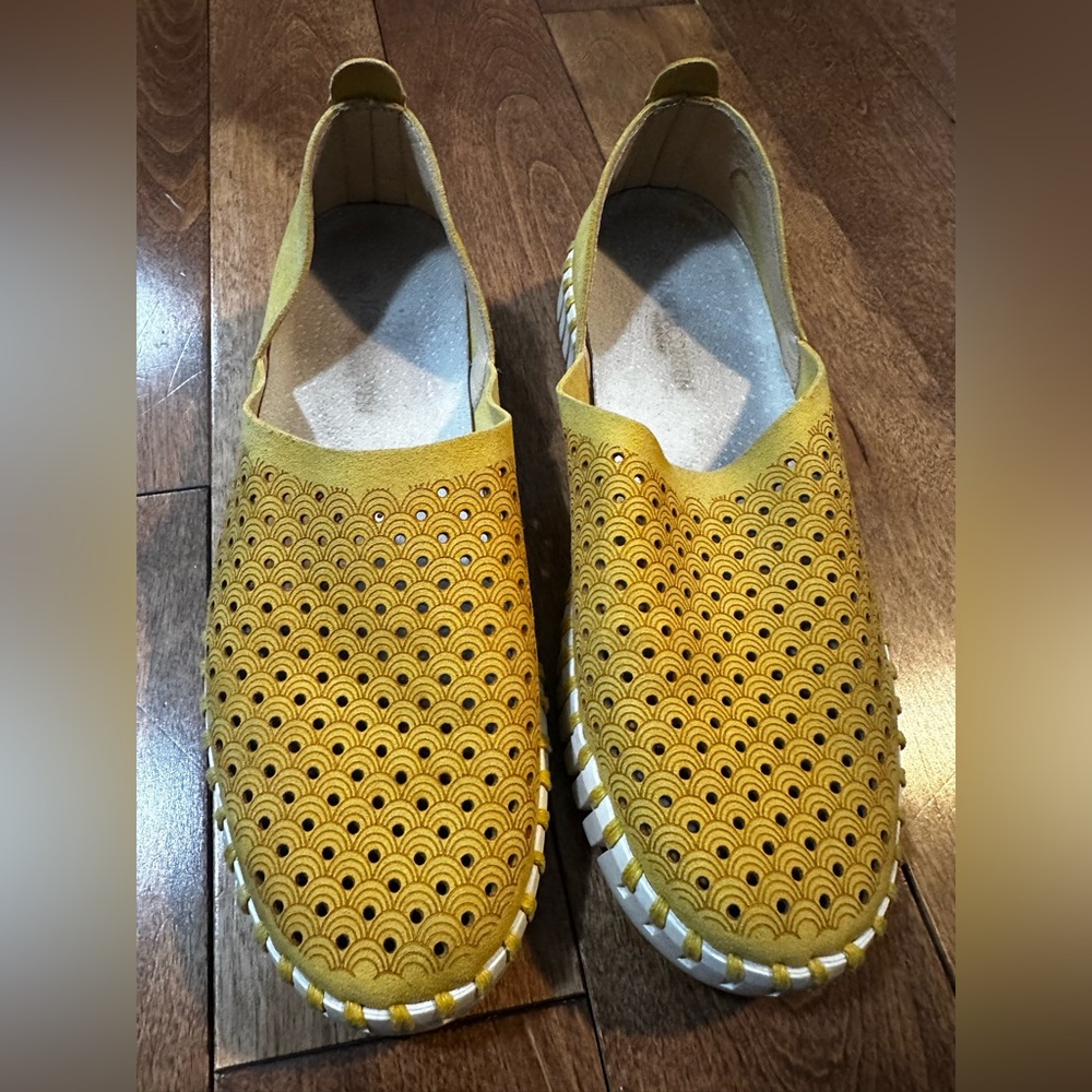 Ilse Jacobsen Mustard Perforated Slip-Ons